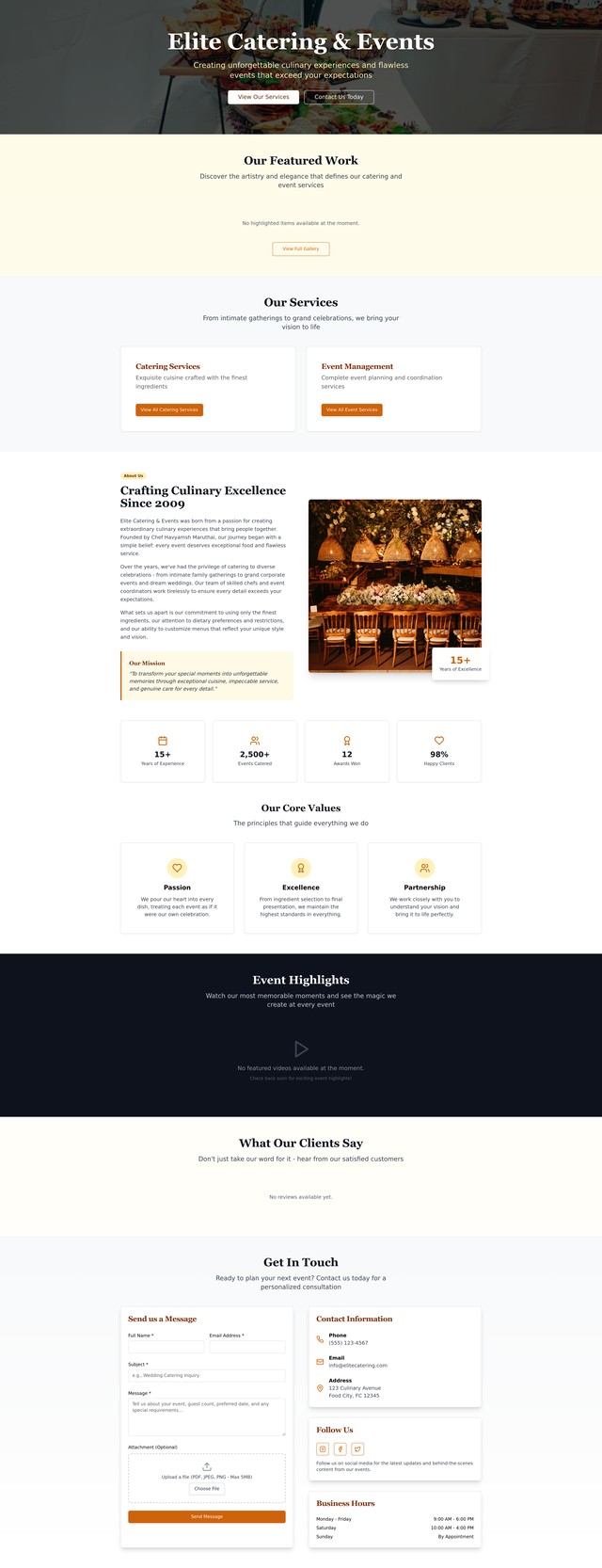 Catering Website Plan