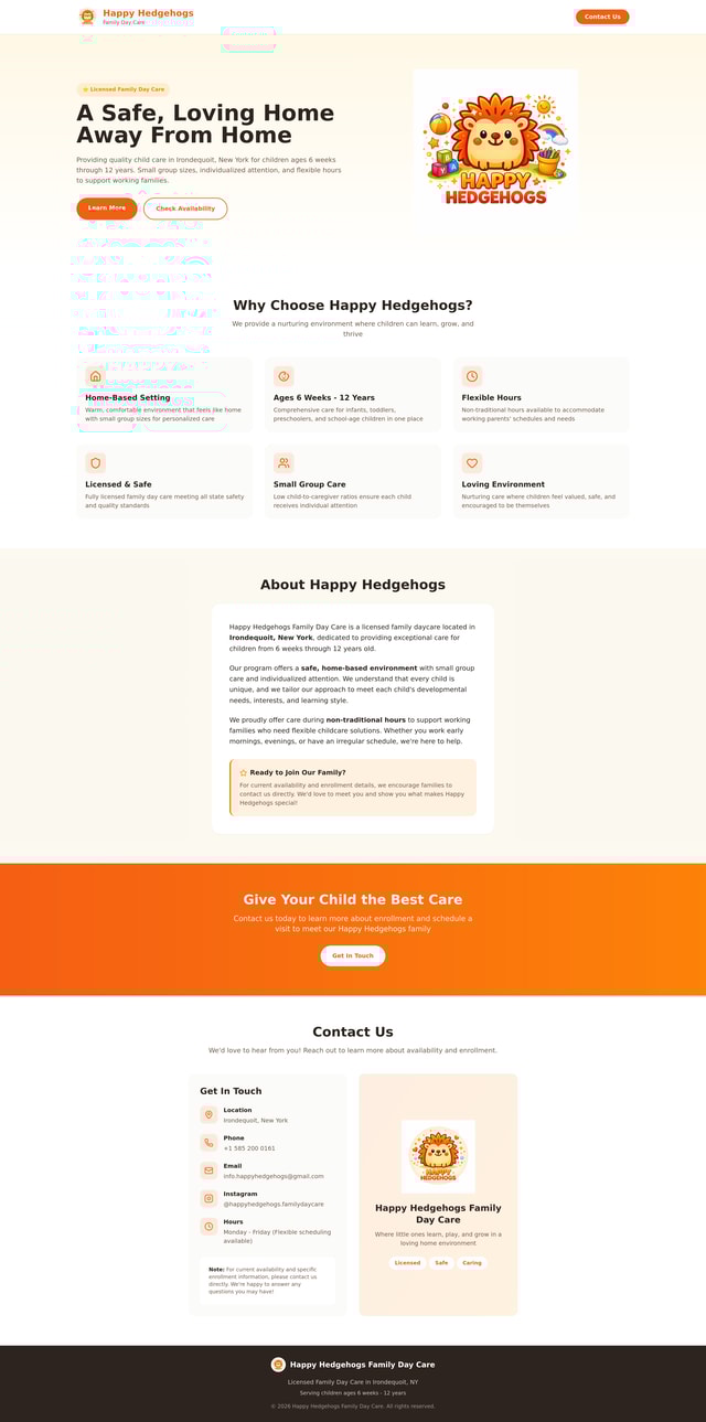 Hedgehogs Daycare Website