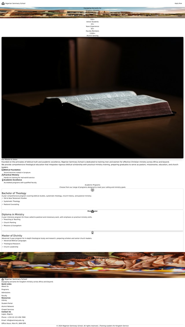Seminary Landing Page